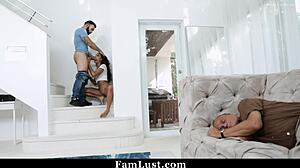 Stepsister rips stepbros cock out and sucks it while stepdad rests - FamLust