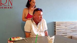 Naked Waitress Serves From Her Navel