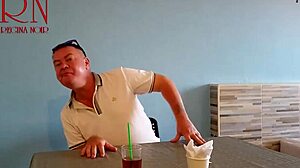 Naked Waitress Serves From Her Navel