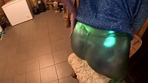 She performs deep blow-job and cum play on shiny cameltoe.