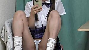 from under desk of natural boobs japanese kokoro ayase in miniskirt uniform thong wedgie camel toe