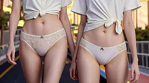 These cute lesbians look so sexy in their underwear, she said.
