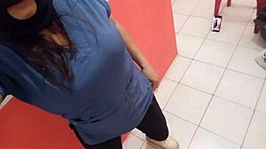 Nurse teases ass in empty hospital corridor on Christmas Eve, craving boyfriend's hard fuck