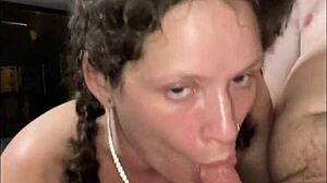 streetwalker with pigtails giving head in public, getting fucked, and swallowing cum load