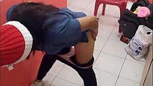 Nurse teases ass in empty hospital corridor on Christmas Eve, craving boyfriend's hard fuck