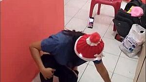 Nurse teases ass in empty hospital corridor on Christmas Eve, craving boyfriend's hard fuck