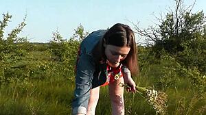 beautiful sweet cute brunette girl outside in nature without panties in short dress wild beach ass hairy pussy doggystyle short skirt teen 18+ager teen 18+ virgin student no panties in public