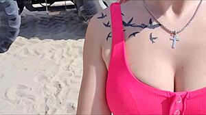 hot blondy masturbation public playing with pussy on beach