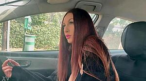 Italian long hair hot milf artemisia love has a solo smoking fetish session in the car