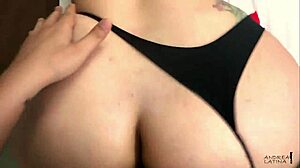 He pulls her thong aside and cums on her big ass