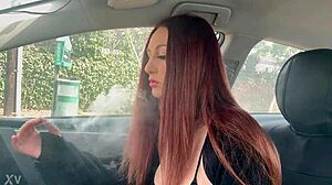 Italian long hair hot milf artemisia love has a solo smoking fetish session in the car