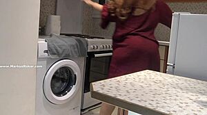Stupid maid gets stuck in washing machine and needs help.
