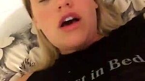 Blonde amateur masturbates shaved pussy to solo orgasm with vibrator