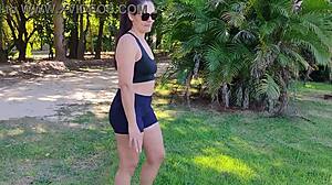 Police Caught The Milf Sucking A Young Guy In The Public Park Just In Time! 😏