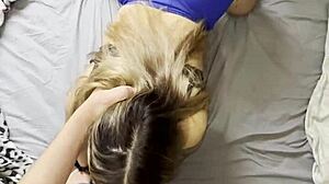 pov 18-year-old girl with big ass gets fucked hard without taking off her shorts