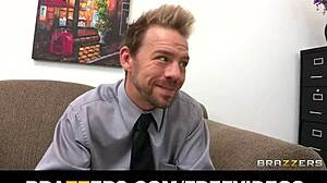 Busty brunette college dean phoenix marie takes two cocks at work