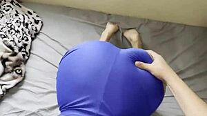 pov 18-year-old girl with big ass gets fucked hard without taking off her shorts