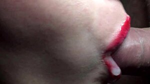 sensual red lips make cock cum in mouth