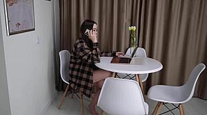 Petite Blue-Eyed Brunette Stepsister On Phone During Homemade Intimate Rough Sex In Pov