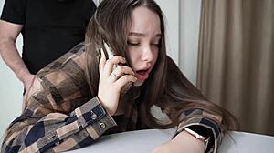 Petite Blue-Eyed Brunette Stepsister On Phone During Homemade Intimate Rough Sex In Pov