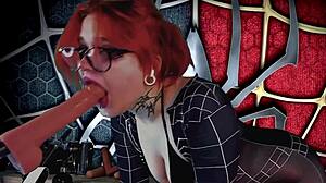 meridjane transforms into a spider girl and delivers a passionate blowjob