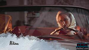 big round ass milf blonde polina striptease for playboy in convertible