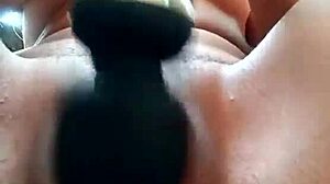 Latina virgin uses vibrator on shaved pussy outdoors intensely