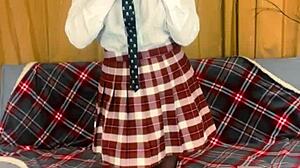 I, the busty teacher, am playin' with my strapon, oh boy!