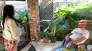 outdoor with stepsis in miniskirt