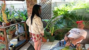 outdoor with stepsis in miniskirt