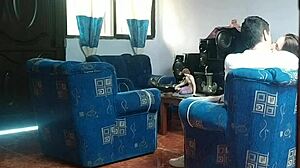 Stepsister Thinks She's Alone, Fucks Boyfriend in Living Room