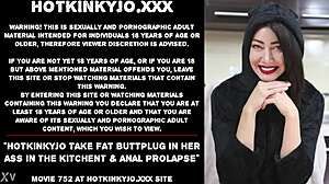 hotkinkyjo take fat buttplug in her ass in the kitchent & anal prolapse