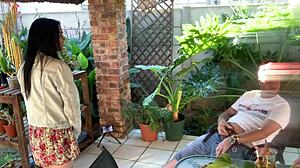 outdoor with stepsis in miniskirt