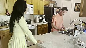 Step mom helps son tidy up blowjob