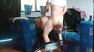 Stepsister Thinks She's Alone, Fucks Boyfriend in Living Room