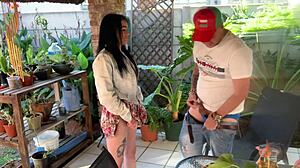 outdoor with stepsis in miniskirt