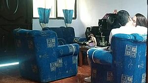 Stepsister Thinks She's Alone, Fucks Boyfriend in Living Room