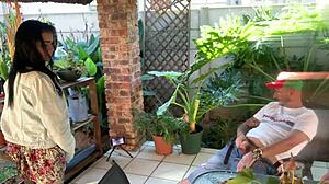 outdoor with stepsis in miniskirt