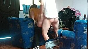 Stepsister Thinks She's Alone, Fucks Boyfriend in Living Room