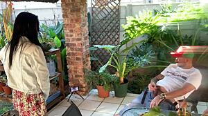 outdoor with stepsis in miniskirt