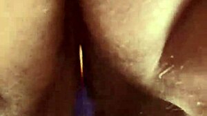 Up close hairy pussy glass dildo masturbation session.