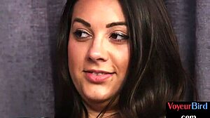 Busty british voyeur toys while watching guy jerk in duo