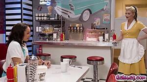 waitress serene siren kisses alexis tae while dancing and wanting more