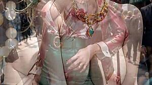 ai generated high fashion wearing blonde flashes pussy