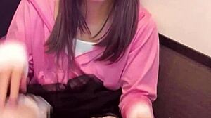 Crossdressing shemale masturbates with drain net on crotch while streaming