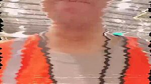 Amateur walks around during work in public