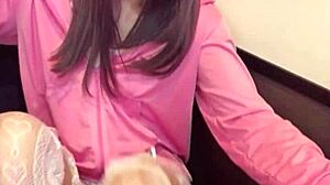 Crossdressing shemale masturbates with drain net on crotch while streaming