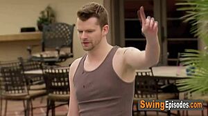 Hot swinger pool party turns into softcore orgy in red room