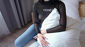 futa step mother gives jerk off lesson to step son, can't hold cum, taboo