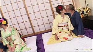 sayuni and sakuna get talked into a foursome with two guys, involving face fucking and riding